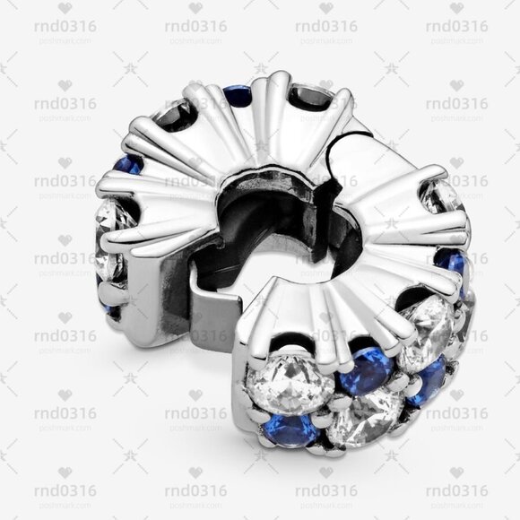 Pandora Clear & Blue Sparkling Clip Charm|Pendant - Picture 2 of 4